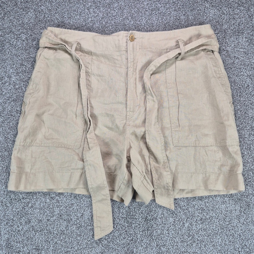 Ralph Lauren 100% Linen Shorts Womens 14 Tan Khaki Belted Utility Safari